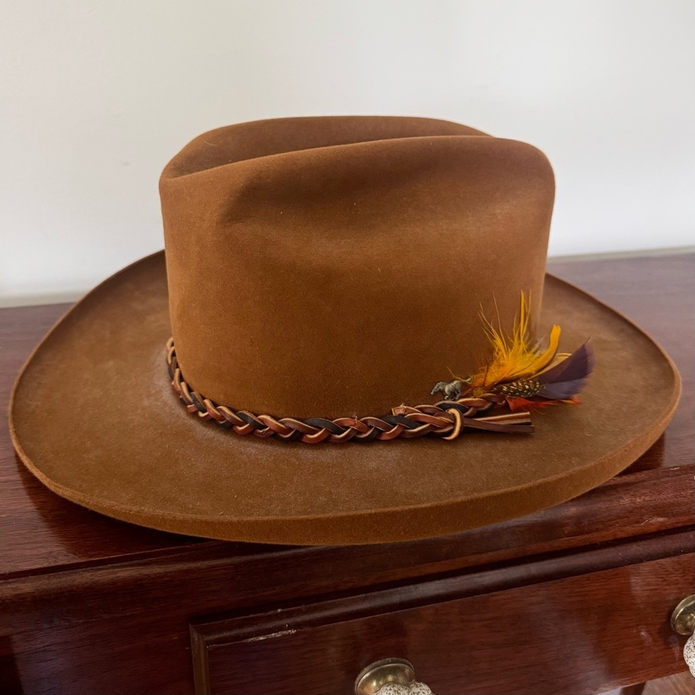 Dobbs Texan Wool Felt Hat Brown Western Fedora 7 1/8 Wide Brim USA